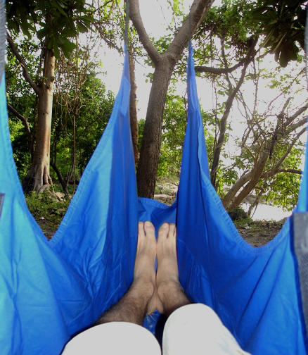 Looking towards your toes -- the entry and exit point of the Bat Hammock.